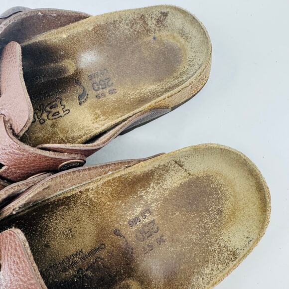 Birki’s Brown Leather Clogs Sandals Slip On Comfort Double Buckle EU 39 US 8 - Picture 3 of 10